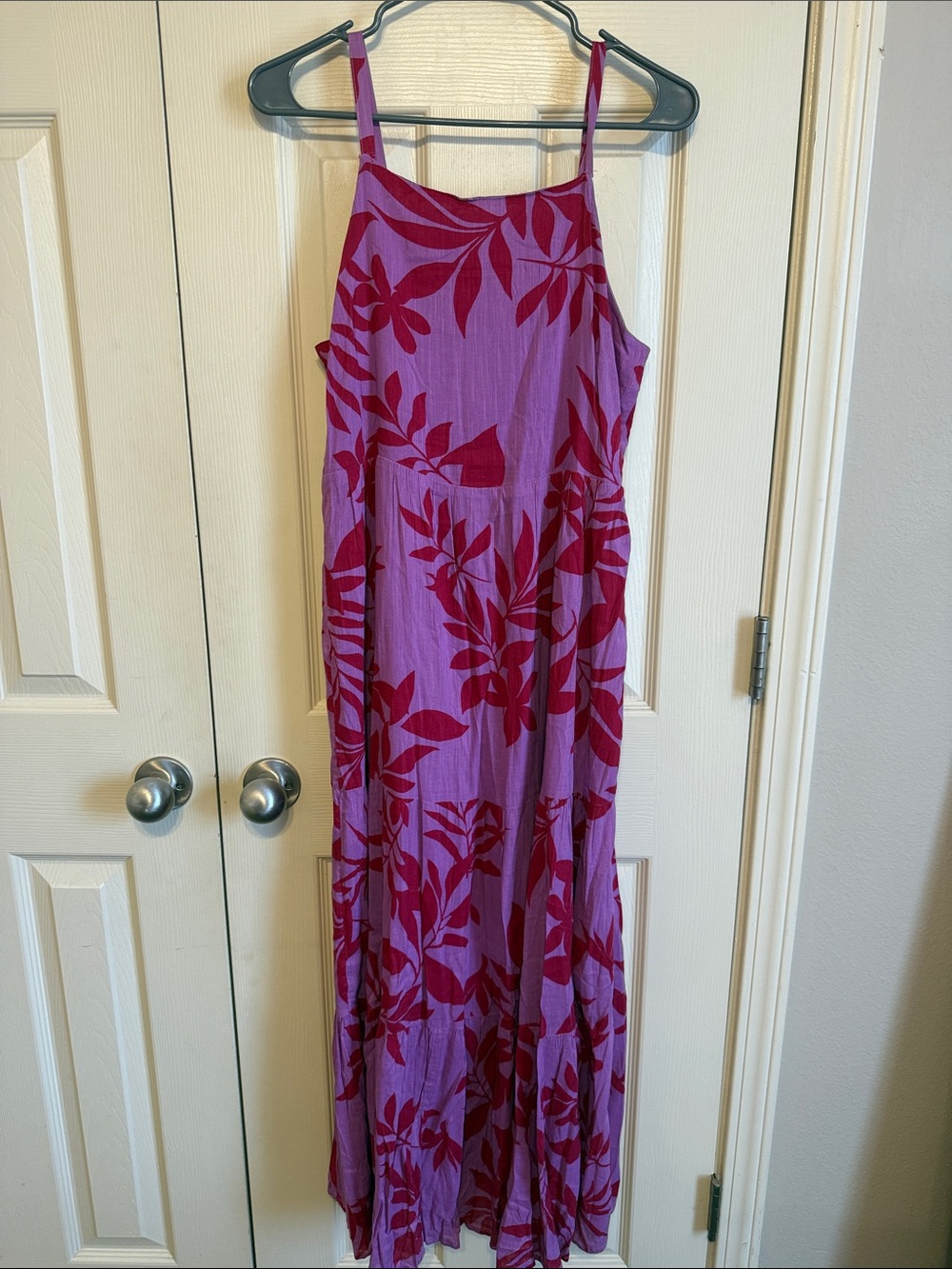 Old Navy Lavender Maxi Dress with Magenta Leaf Print